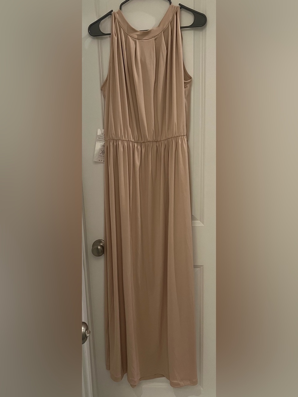 KOH KOH Nude Champagne Brown Sleeveless Maxi Dress 2XL – Tie Neck, Flowy